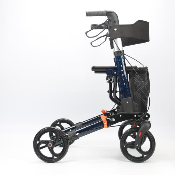 Foldable Aluminum Shopping Walker Walking Aid With Bag Crutch Place Holder Wire Brake Handle