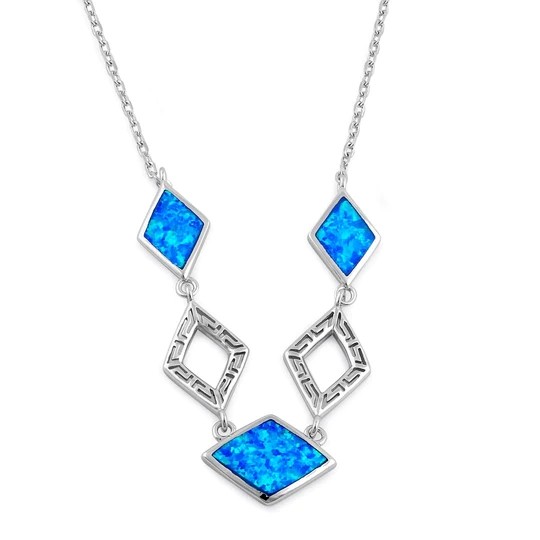 Diamond Stone Engagement Sterling Silver Jewelry , Blue Lab Greek Opal Necklace
