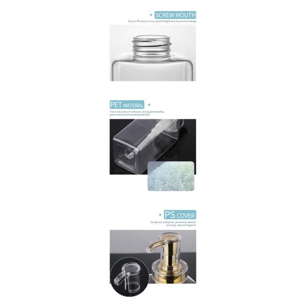 Luxury 300ml 400ml 500ml Hotel Empty Conditioner Packaging16oz Men Clear Lotion Plastic Shampoo Bottle With Gold Pump