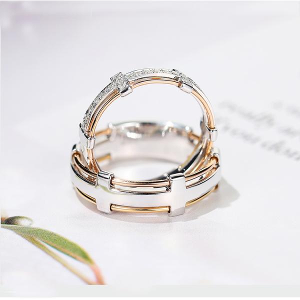 4.5g 6.5g 18K Gold Diamond Rings Couples Cross Promise Rings