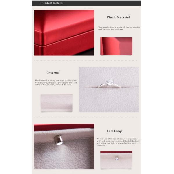 Logo Foiled Plastic Jewellery Box , Wedding Ring Box With Light Long Plush Insert