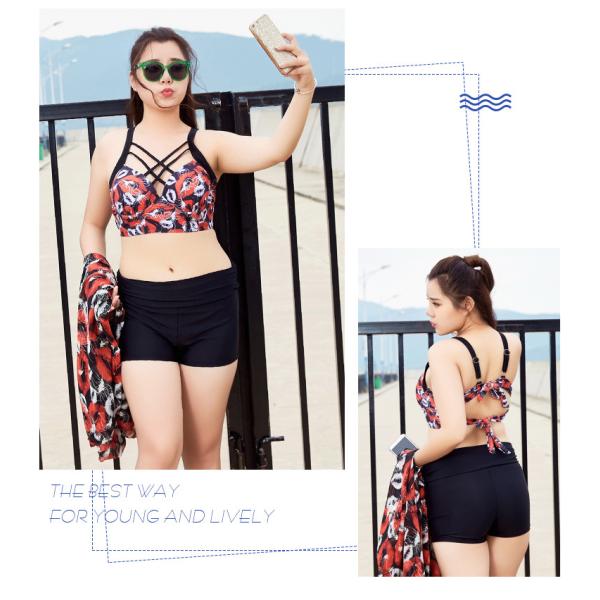 style bikini three-piece swimsuit female blouse sunscreen gather Korean version of the corner hot spring swimsuit