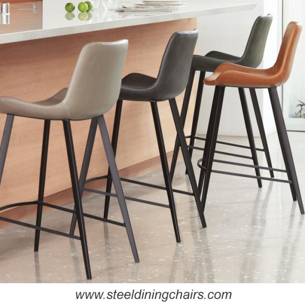 Fixed 50CM 102CM Grey Leather Counter Height Chairs For Kitchen