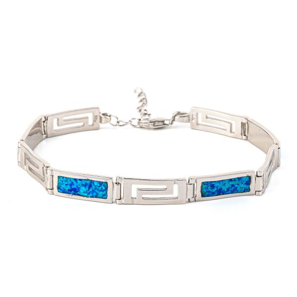 Natural Vintage Fire Rectangular Greek Blue Opal Bracelet With 925 Sterling Silver