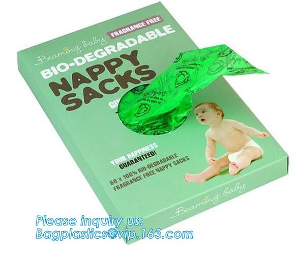 Nappy Baby Disposable Diaper Sacks, Degradable scented disposable baby diaper sack, green tie handle baby diaper sack