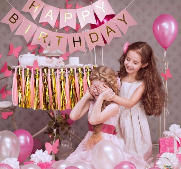 Paper Ball Bunting Set Wedding Party This set includes: A set of pink happy birthday fish tail flag