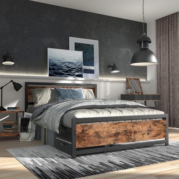ODM Hotel Wooden Metal Furniture Hostel Iron Bed Frame King Industrial Style