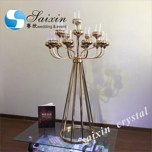 Wholesale long stem black crystal candelabra for wedding centerpiece
