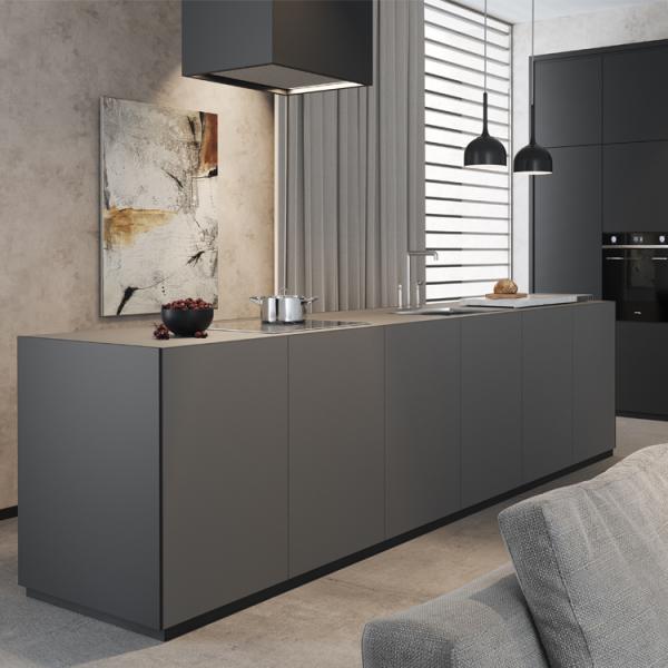 Wooden Black Matte L Shaped Kitchen Cabinet Design For Small Kitchen PVC Board