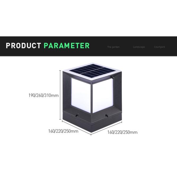 Aluminum Gate Fence Solar Pillar Light 2W Square IP55 Waterproof