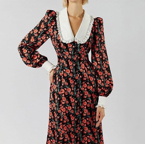 OEM maufactory Print Long Skirt Doll Collars Polyester European American Long Sleeved