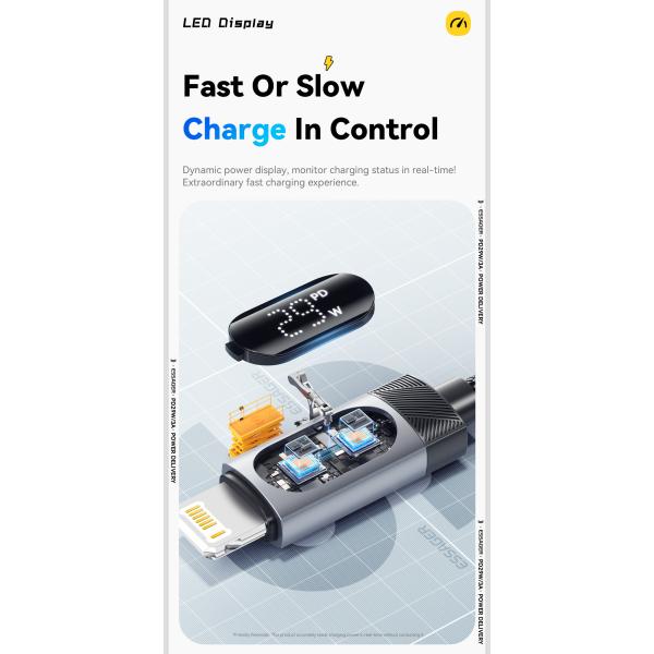ESSAGER ES-X64 Series 29W USB-C to Lighting Charging Cord Data Cable with Aluminum Alloy Jacket and PD Function