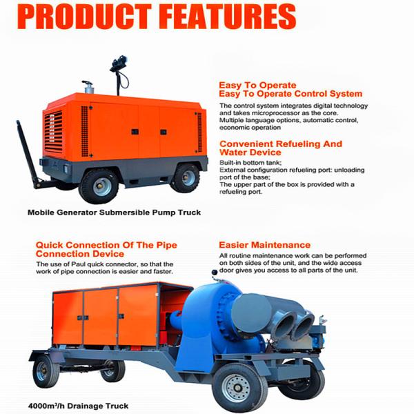 Diesel Water Pump Trailer Self Priming Pump 500m³/H Submersible Pump Flow Water Pressure Pump