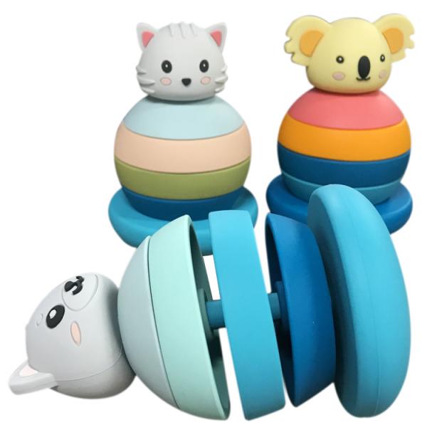 Animals Silicone Stacking Tower Educational Building Blocks Toys For 3 Year Olds