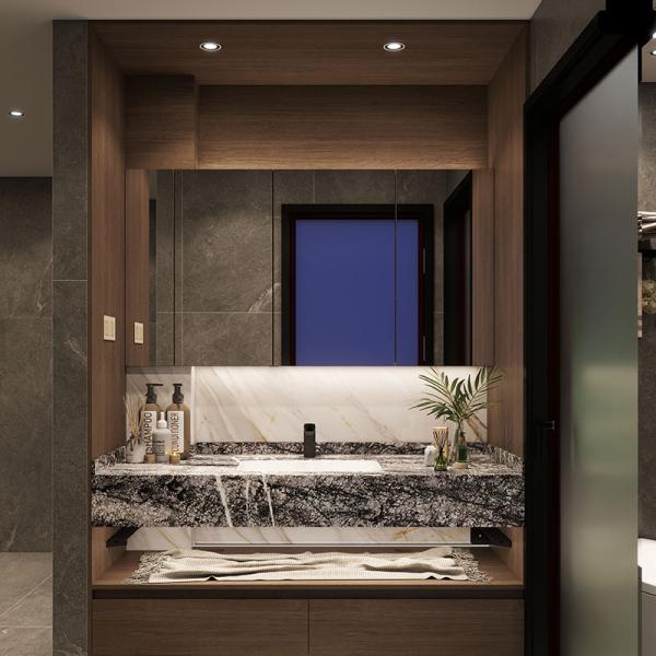 Factory Directly Modern Hotel Hanging Waterproof Mirror Wash Basin Vanity Sintered Stone Bathroom Cabinet