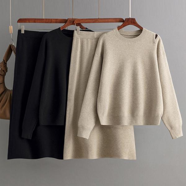 Fall Sweater and Free Shipping for Fall Season 2024 New Loose Women's Round Neck Sweater Half Skirt Set