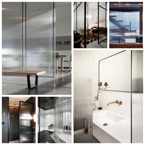 Bronze and Gray Tempered Dichroic Moru Fluted Glass Door with Colorful Ripple Pattern