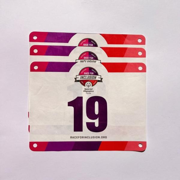 Tyvek Race Bib Numbers 210mm Screen Printed Custom Colors
