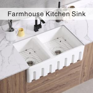 Cheap 33In Double Bowls Farmhouse Kitchen Sink Fireclay Country Style Sink wholesale