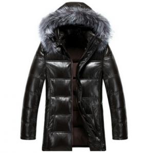 China Cool Winters Hooded Anorak Jacket With Fur Hood , Mens Padded Leather Jacket on sale
