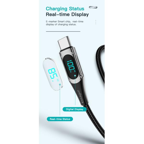 Essager PD Usb Type C To C Cable 5A 100w with Led Digital Display