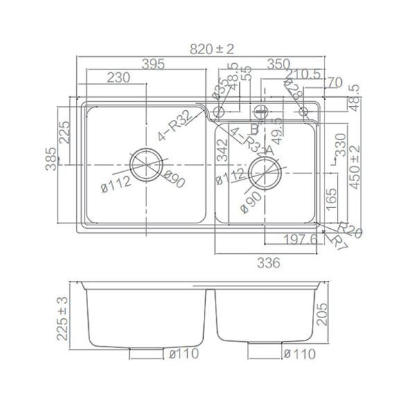 304 Stainless Steel Kitchen Sink , Brushed Double Bowl Undermount Kitchen Sink