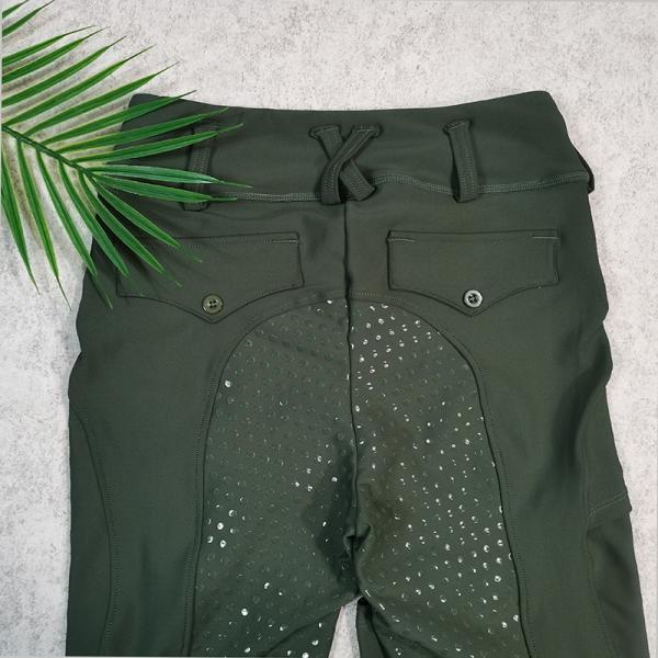 Green Printed Horse Riding Pants Nylon Full Seat Silicone Leggings With Phone Pocket