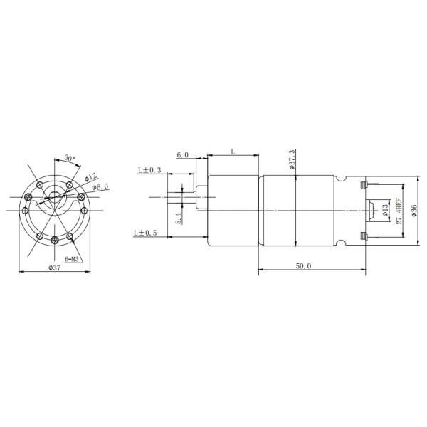 GB37-545 37mm 6V 12V 24v Electric Motor With Gearbox Ratio10:1 18.1:1 150:1 450:1