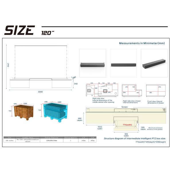 Telescopic Laser TV Cabinet with Motorized Function and Solid Oak Finish Compatible Most UST Projector