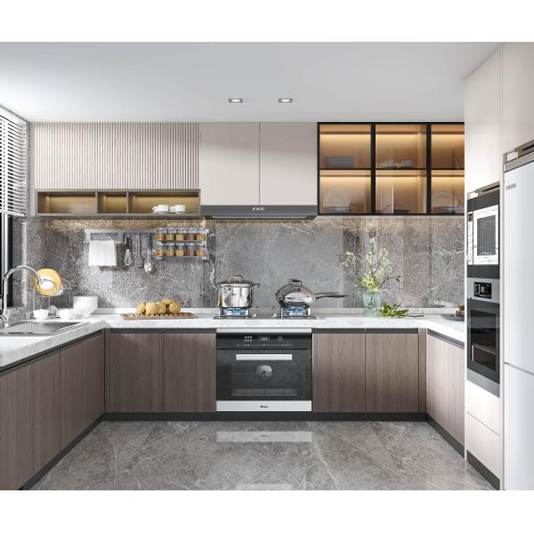 Contemporary kitchen furniture with melamine finish and clean lines