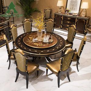 Cheap Deluxe Dining Room Set Classical Antique Wooden Round Dining Table With Turntable wholesale