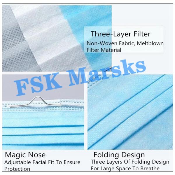 Disposable Protective Face Mask 3 Ply Medical Mask Non Woven Melt Blown Cloth