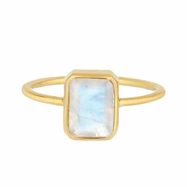 Unique Solid 925 Sterling Silver 18K Gold Plated Ring Large Moonstone Ring Fine Design Factory Jewelry