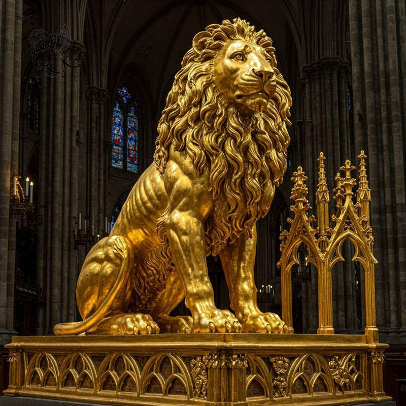 Buy cheap Bronze Sitting Lion Metal Statues Brass Gold Animal Sculptures Life Size Villa from wholesalers