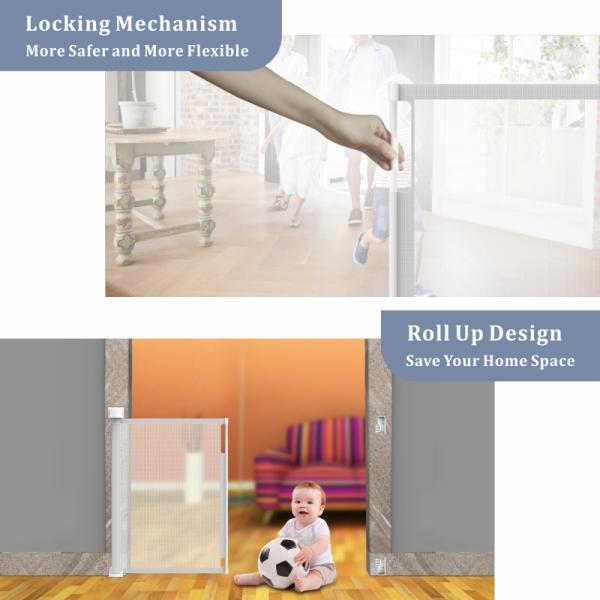 Roll Up Removable Retractable Mesh Dog Gate , Extendable Pet Mesh Guard Gate