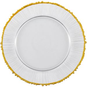 13 Inch Gold Rimmed Electroplated Crystal Glass Plates OEM