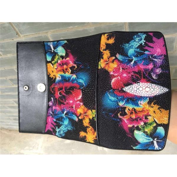 Authentic Stingray Skin Closure Female Large Flower Purse Wallet Genuine Leather Lady Phone Clutch Women Card Holder