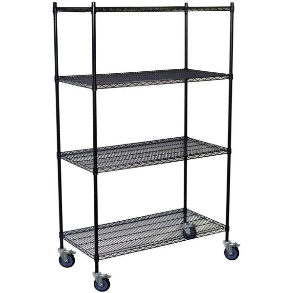 Black Epoxy Office Book Rack Unit / Mobile Metal Storage Shelves