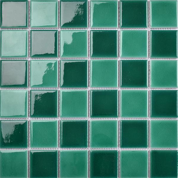 Polished Glazed Green Ceramic Mosaic Floor Tile For Pool And Bathroom
