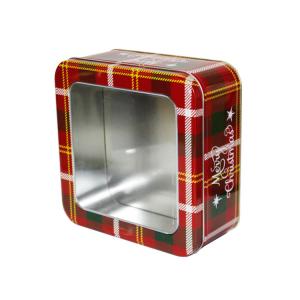 Cheap Christmas Empty Gift Tins Holiday Metal Tin Box with Window Square Cookie Tins wholesale