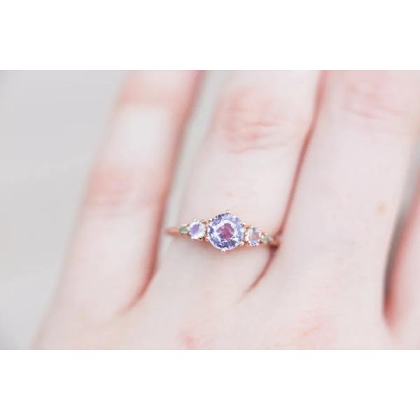 Natural Lavender Quartz Ring , 925 Sterling Silver Rose Gold Plated Five Stone Ring