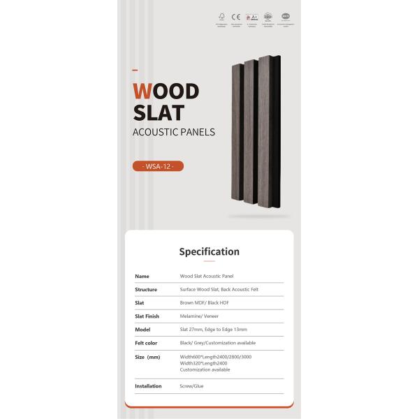 Customized Aesthetics Acoustic Slat Wood Wall Panels Melamine Finish 600x2400mm