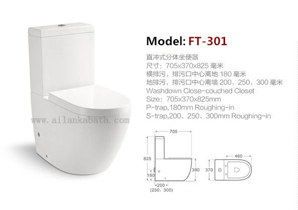 Sanitary Ware Bathroom Washdown Two piece Toilet with 10cm/4inch diameter outlet Ceramic Toilets