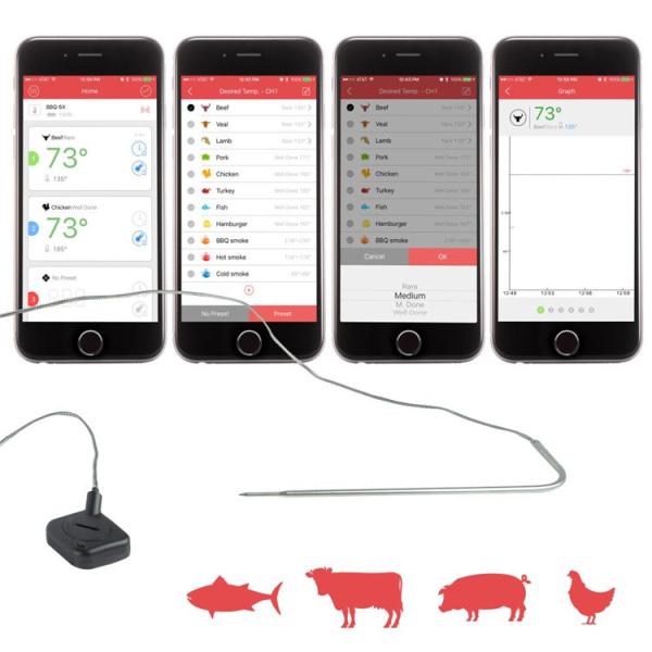 Bluetooth 4.0 Wireless Digital Bbq Thermometer / Bbq Cooking Thermometer