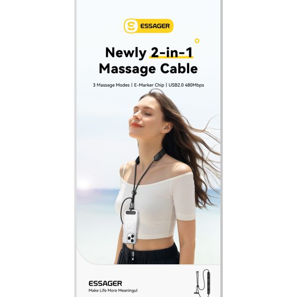 ESSAGER ES-X72 2 in 1 Massage Charging Usb C Cable 5A PD 100W Charger Type C to Type C