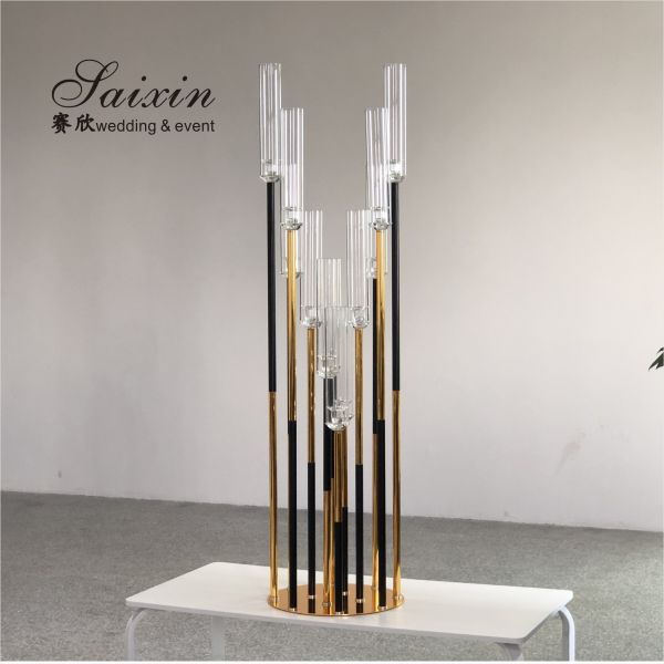 130CM 6 Pole Unique Flower Stand Acrylic Crystal Gold Glass Table Centerpieces