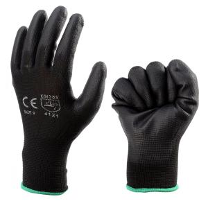 China Industrial Black PU Coated Gloves Nylon Builders Grip Palm Coating Hand Gloves on sale