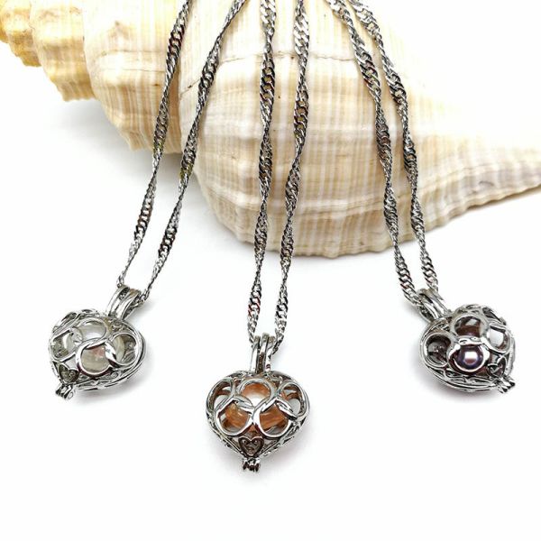 Fashion Wish Pearl Pendant Necklace Natural Oyster Gift Love Heart Cage Holder Chokers Necklace For Women Jewelry
