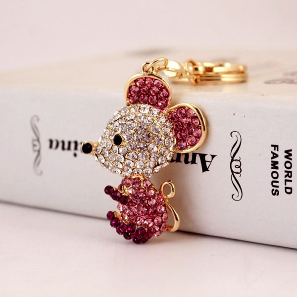 Metal Year Of The Rat Keychain 6cmx3.6cm Size Rhinestone Material