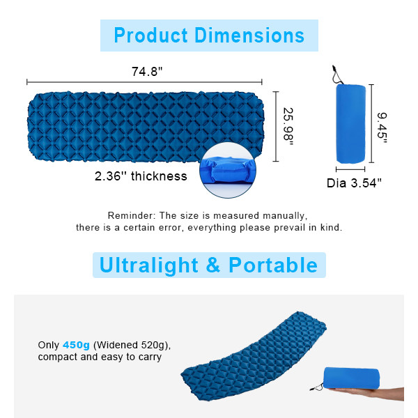 Egg Shape Design luxury and Ergonomic Sleeping Mat Wide Camping Floor Mat